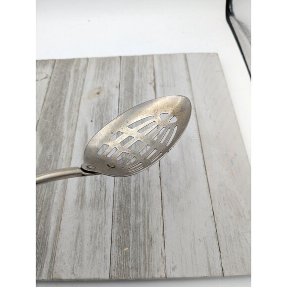 Vintage A&J Slotted Serving Chromium Plated Spoon Wood Handle 12" - Picture 8 of 8